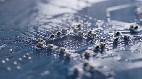 Computer electronic circuit board with radial conductor tracks and SMD Stock-Footage 164347083