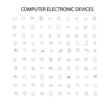 Computer electronic devices icons, signs, outline symbols, concept linear Stock Illustration