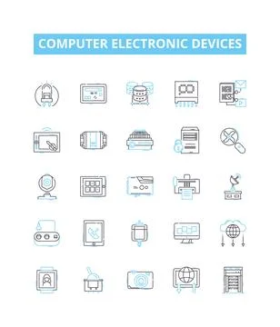 Computer electronic devices vector line icons set. Laptop, Desktop, Monitor Stock Illustration