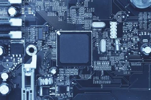 Computer electronic silicon chip in digital microprocessor Foto stock