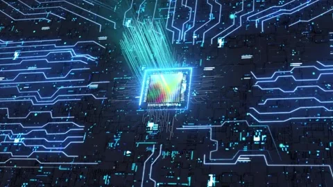 Computer electronic technology chip data transmission Stock Footage 163650195