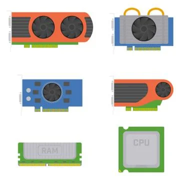 Computer elements - graphics cards, RAM, processor. イラスト素材