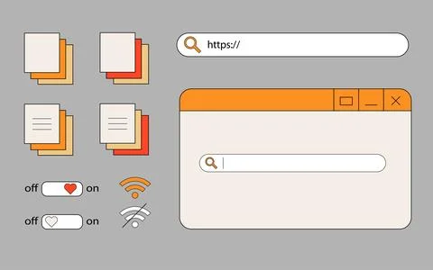 Computer elements, icons, button, search pannel Stockillustratie