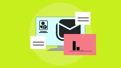 Computer with email notification user profile and speech bubbles graph anim.. Stock Footage 261798435