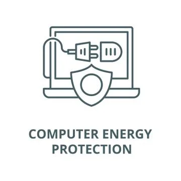 Computer energy protection vector line icon, linear concept, outline sign Stock Illustration