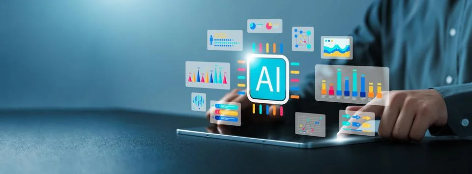 Computer engineer Analyzing big data with AI technology. Stock Photos