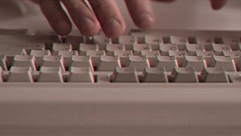 Computer engineer developer is working on old vintage computer 1990s. Antique Stock Footage 253739898