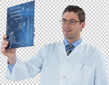 Computer engineer holding motherboard Stock Photos