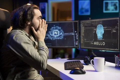 Computer engineer surprised by AI turning autonomous and talking 스톡 사진