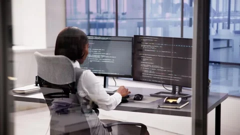 Computer engineer using code to develop web software Stock Footage 256329997