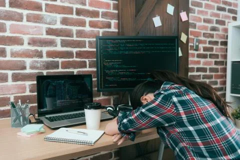 Computer engineer woman design code data system Stock Photos