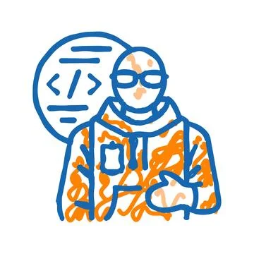 Computer engineer worker icon doodle illustration Illustrazione stock