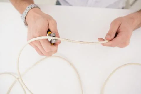 Computer engineer working on broken cables Stock Photos