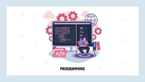 Computer engineer writes code. Programming and software development concept Stock Illustration