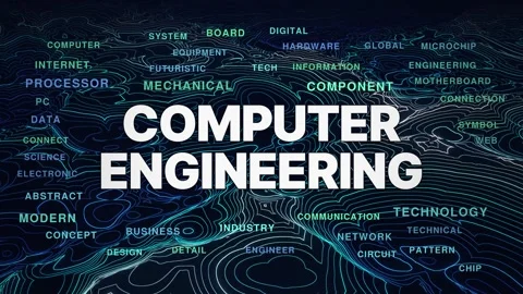 Computer engineering animated topography word cloud, text design animation, Stock Footage 348023366