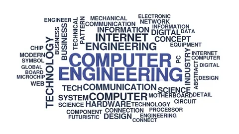 Computer engineering animated word cloud bounce, text design animation, seamless Stock Footage 347225429