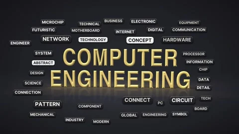 Computer engineering animated word cloud, 3d flip animation, seamless loop Stock Footage 347507405