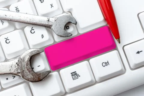 Computer Engineering Concept, Abstract Repairing Broken Keyboard, Safe Website Foto stock