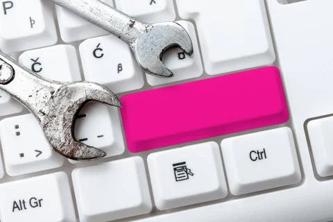 Computer Engineering Concept, Abstract Repairing Broken Keyboard, Safe Web... Stock Photos