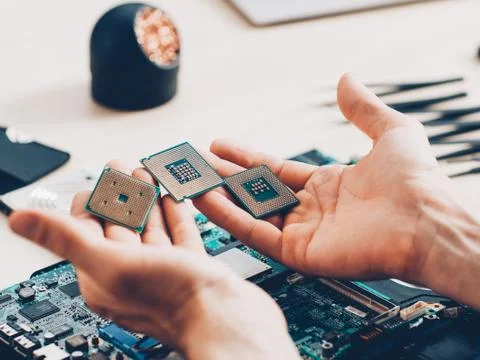 Computer engineering integrated circuit chips Stock Photos