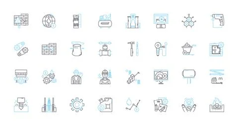 Computer engineering linear icons set. Coding, Hardware, Software, Digital Stock Illustration