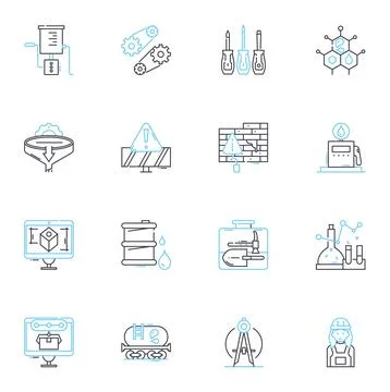 Computer engineering linear icons set. Coding, Hardware, Software, Digital Stock Illustration
