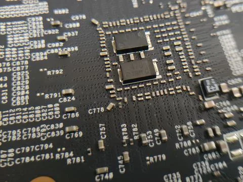 Computer engineering microchip background. Microelectronic high tech wallpape Foto stock