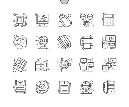 Computer Engineering Well-crafted Pixel Perfect Vector Thin Line Icons Stock Illustration