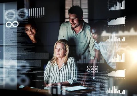 Computer engineers reading code, cgi data and analyzing special effects charts Stock Photos