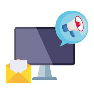 Computer with envelope and megaphone inside bubble vector design イラスト素材