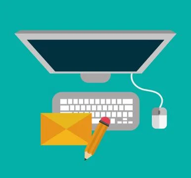 Computer envelope and pencil design Stock Illustration