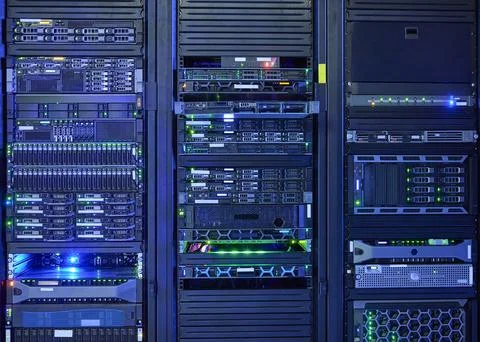 Computer equipment in data center Stockfoto's