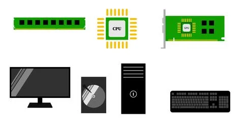 Computer equipment icon set on the white background Stock Illustration