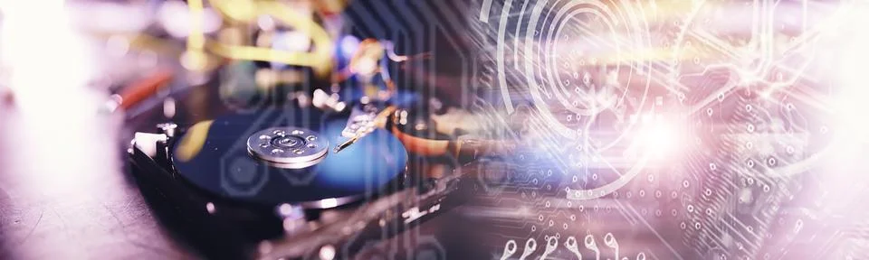 Computer equipment. Repair of PC components. Hard drive for restoration in .. Stock Photos