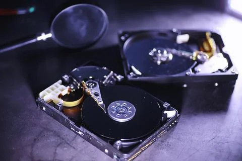 Computer equipment. Repair of PC components. Hard drive for restoration in .. Stock Photos
