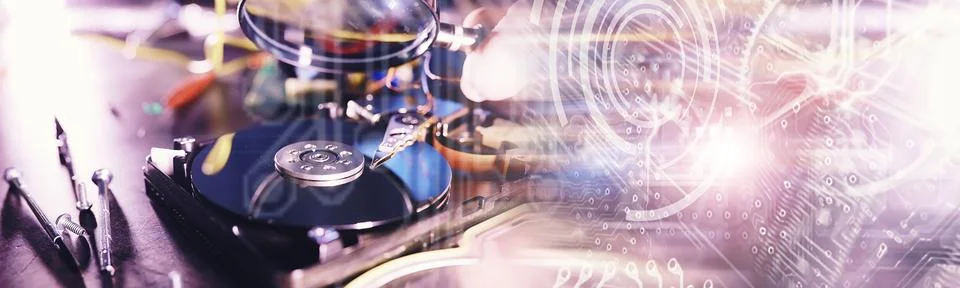 Computer equipment. Repair of PC components. Hard drive for restoration in .. Stock Photos