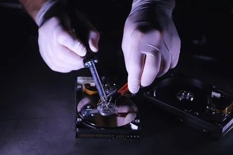 Computer equipment. Repair of PC components. Hard drive for restoration in .. Foto stock