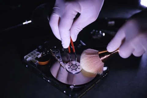 Computer equipment. Repair of PC components. Hard drive for restoration in .. Foto stock