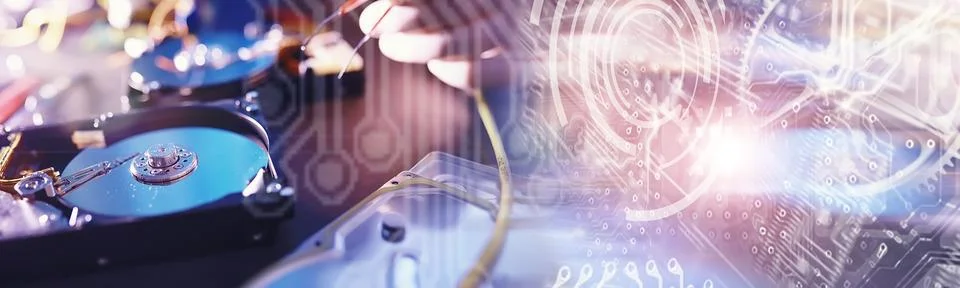 Computer equipment. Repair of PC components. Hard drive for restoration in .. Stock Photos