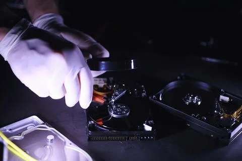Computer equipment. Repair of PC components. Hard drive for restoration in .. Stock Photos