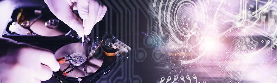 Computer equipment. Repair of PC components. Hard drive for restoration in .. Stock Photos