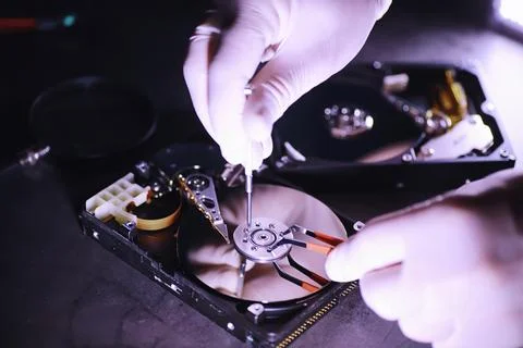 Computer equipment. Repair of PC components. Hard drive for restoration in .. Foto stock