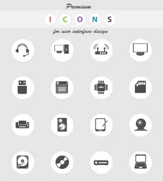 Computer equipment simple vector icons Illustrazione stock