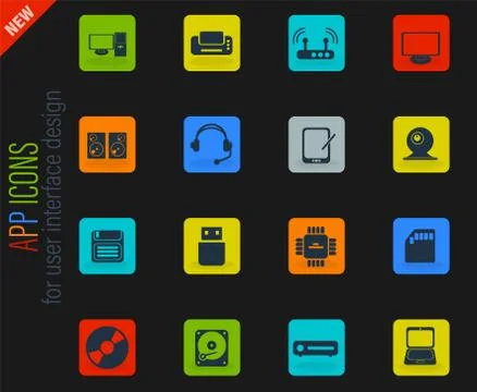 Computer equipment simple vector icons Illustrazione stock