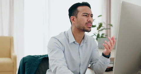 Computer, error and frustrated businessman angry due to internet fail, 404 or Stock Footage 249172478