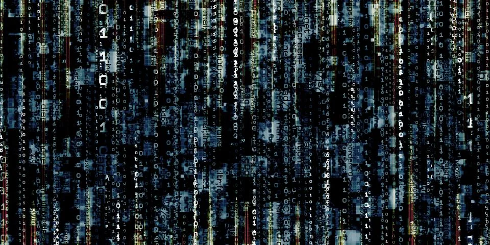 Computer error display corrupt binary data hacker digital binary data screen Stockillustratie