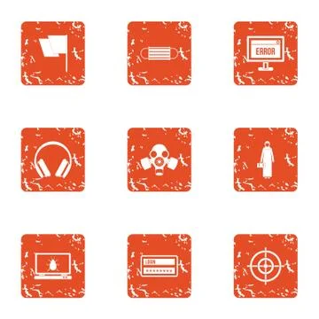 Computer error icons set, grunge style Illustrazione stock