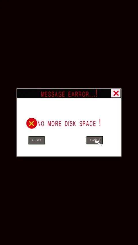 Computer Error Message Window No More Disk Space Alert notification warning.. Stock Footage 321631479