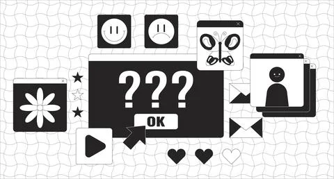 Computer error screen black and white lofi wallpaper Stock Illustration