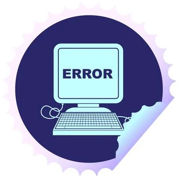 Computer error vector illustration circular peeling sticker in bright neon .. Stock Illustration